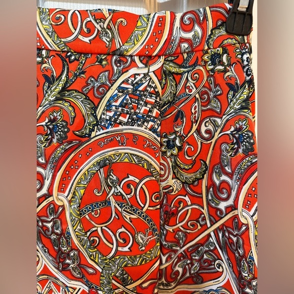 H&M Vibrant Orange Patterned Scarf Skirt Pleat on left side Fall Autumn 🍁🪾 - Picture 2 of 5